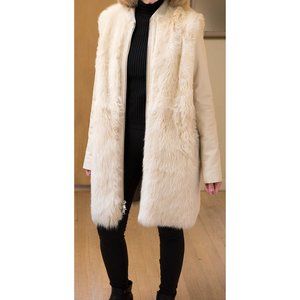 Vince Long Cream Lamb Leather and Real Fur Coat S